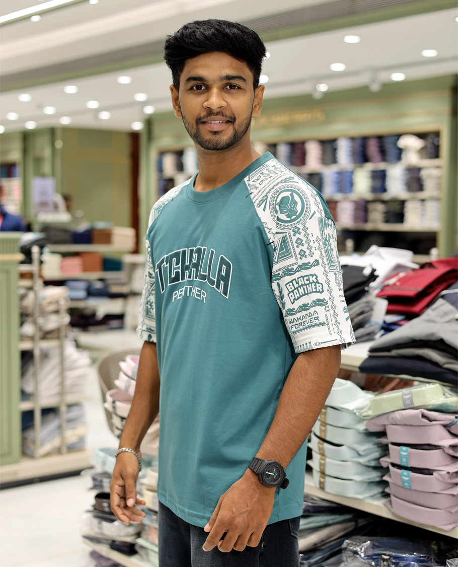 Green Cotton-Blended Crew-Neck T-Shirt Features Typography Print, Printed Half-Sleeves, Regular Fit, and Regular Length