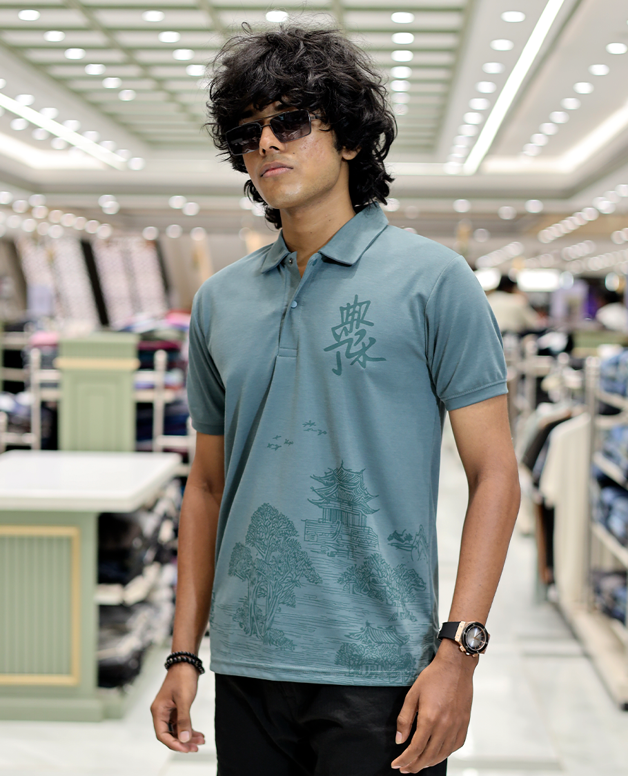 Dark Teal Cotton-Blended T-Shirt