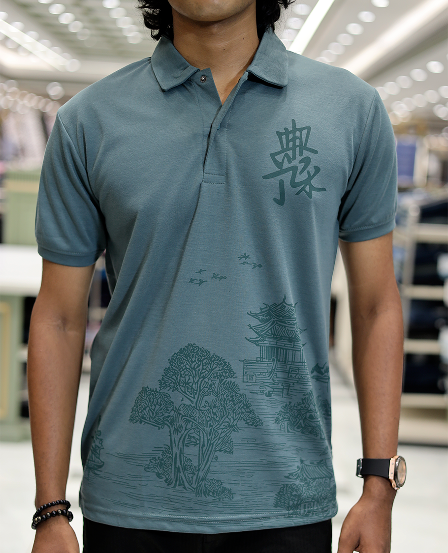 Dark Teal Cotton-Blended T-Shirt