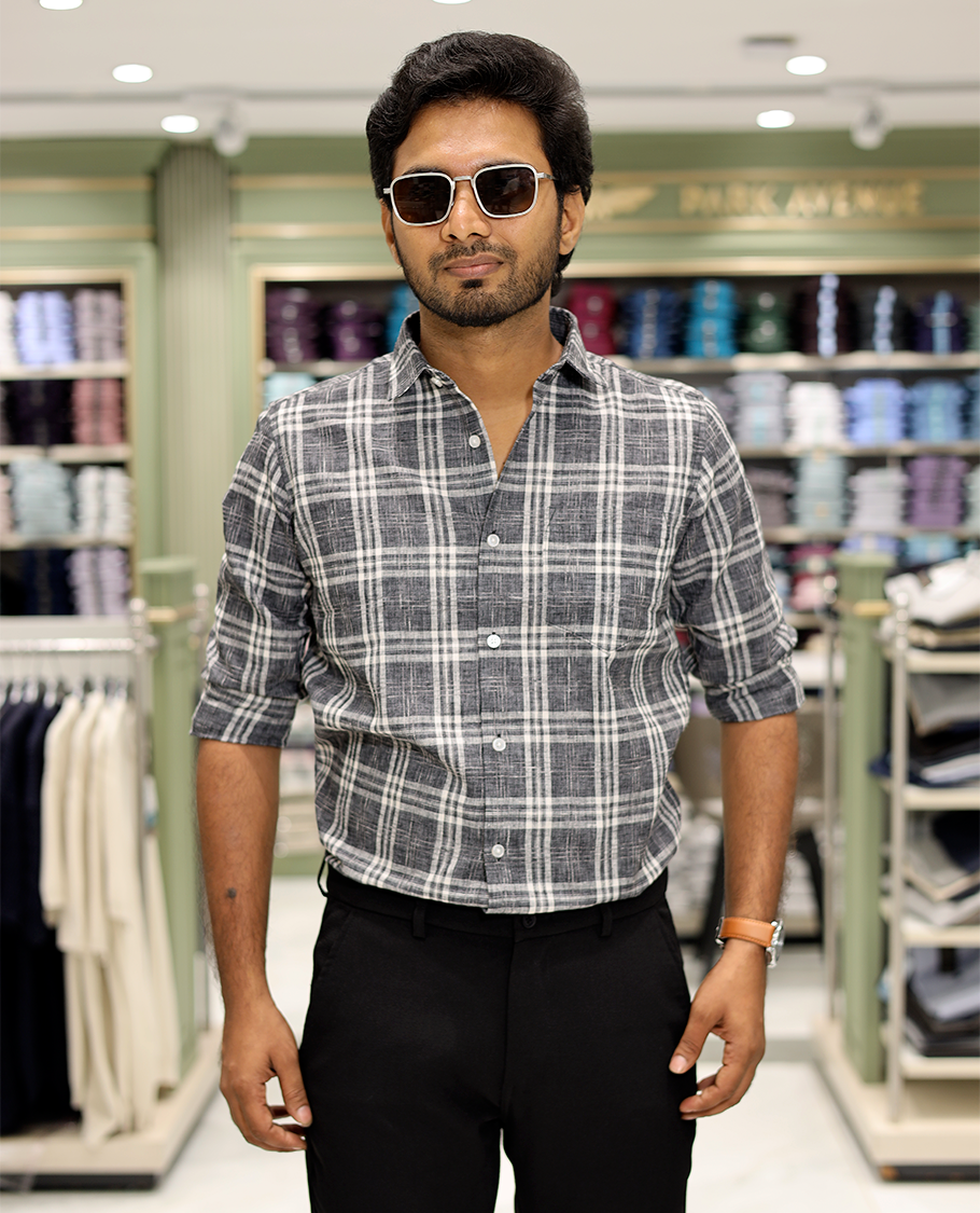 Dark Grey Cotton-Linen-Blended Casual Shirt