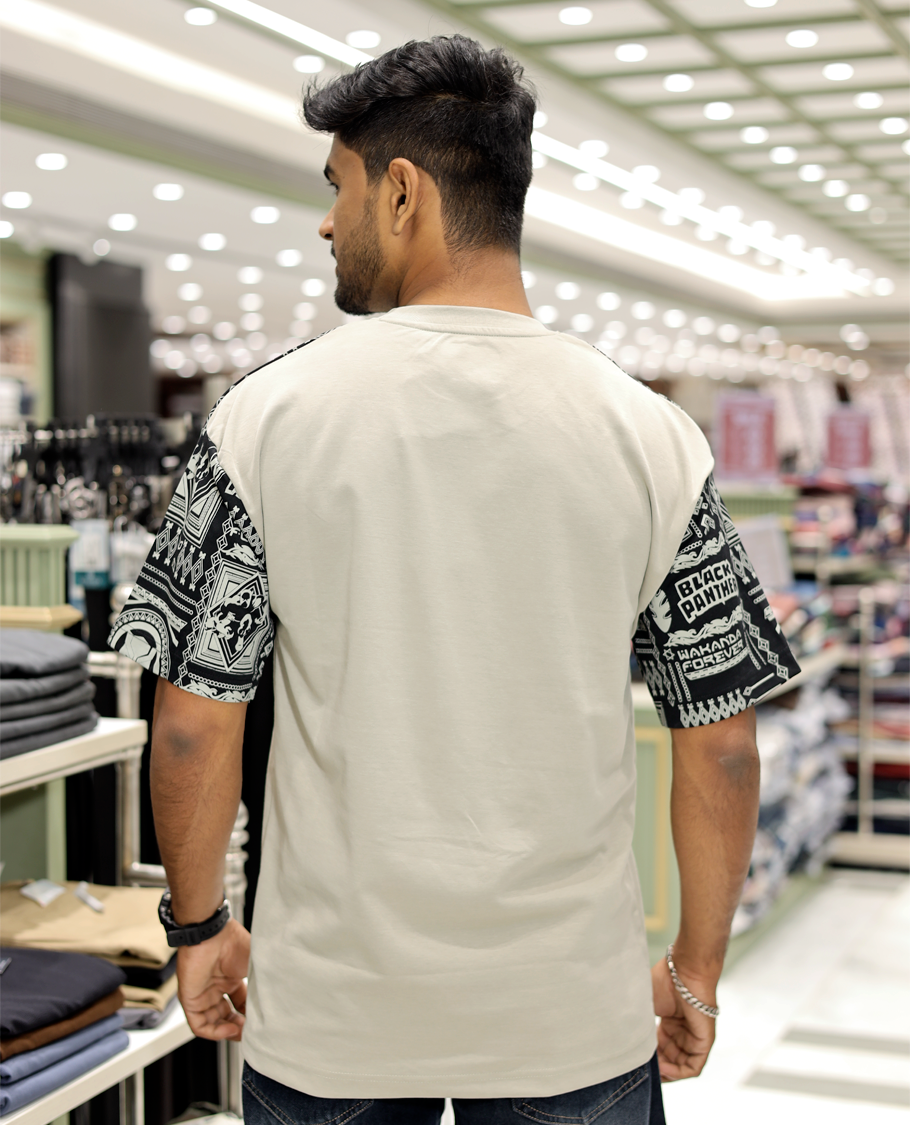 Cream Cotton-Blended Crew-Neck T-Shirt Features Typography Print, Printed Half-Sleeves, Regular Fit, and Regular Length