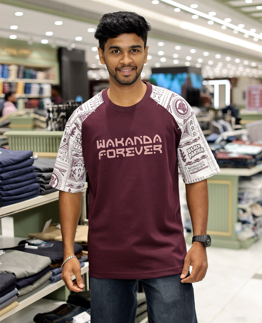 Maroon Cotton-Blended Crew-Neck T-Shirt Features Typography Print, Printed Half-Sleeves, Regular Fit, and Regular Length