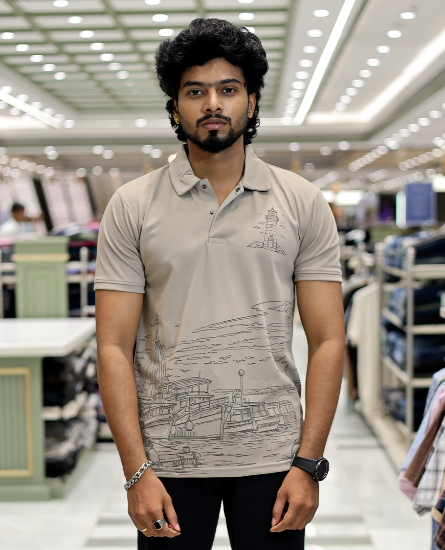 Beige Architecture Cotton-Blended T-Shirt