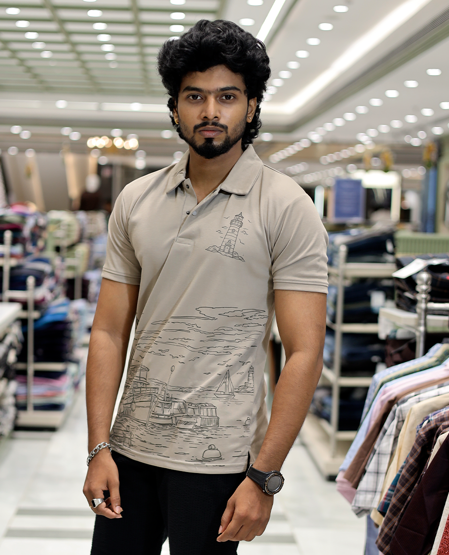 Beige Architecture Cotton-Blended T-Shirt