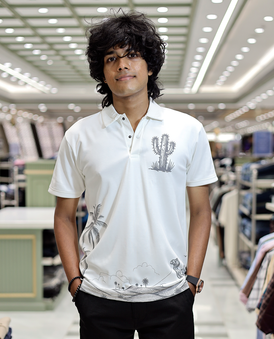 White Desert Theme Cotton-Blended T-Shirt