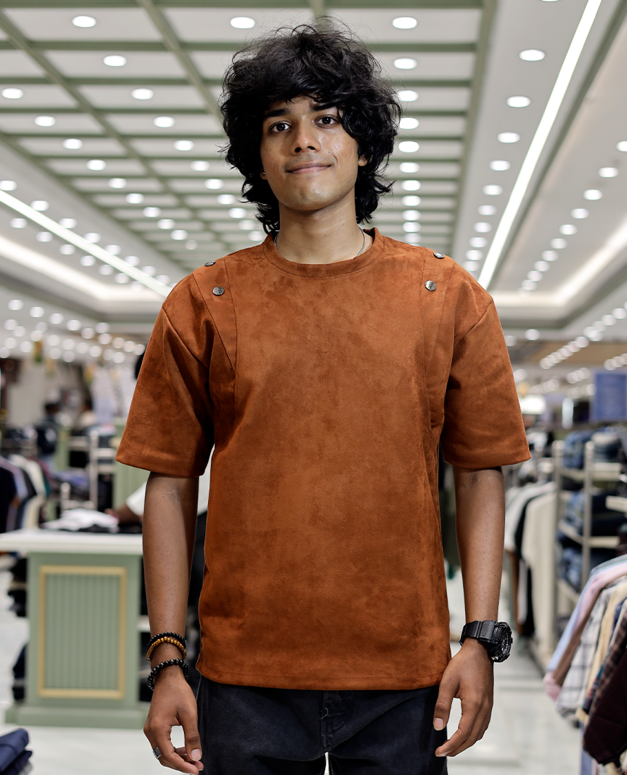 Rust Faux Suede T-Shirt