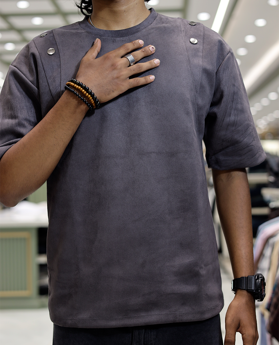 Grey Faux Suede T-Shirt
