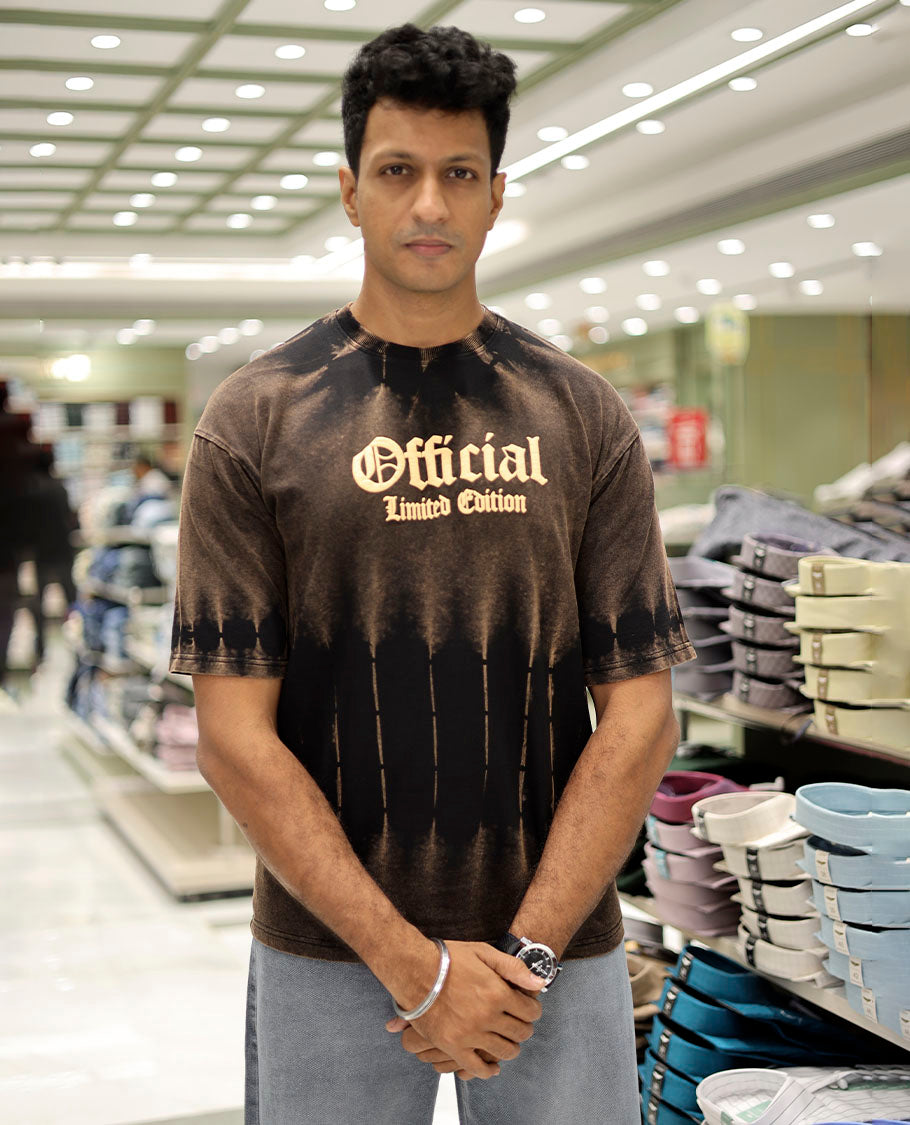 Black Cotton-Blended T-Shirt Features Typography Print, Half Sleeves, a Round Neck, an Oversized Fit, and a Regular Length