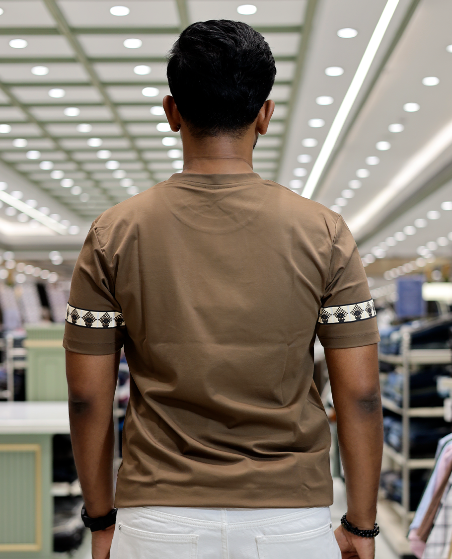 Brown Crew Neck Cotton-Blended T-Shirt