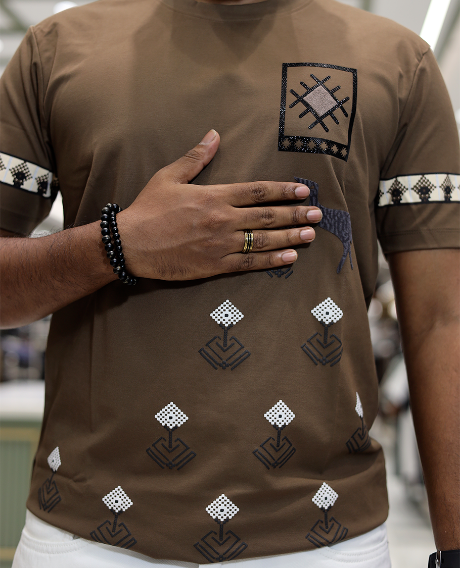 Brown Crew Neck Cotton-Blended T-Shirt