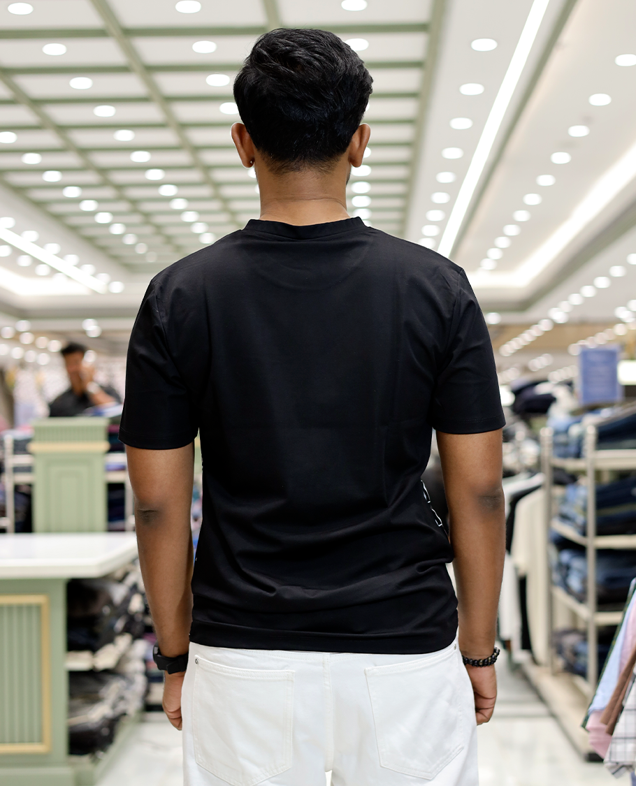 Black Crew Neck Cotton-Blended T-Shirt