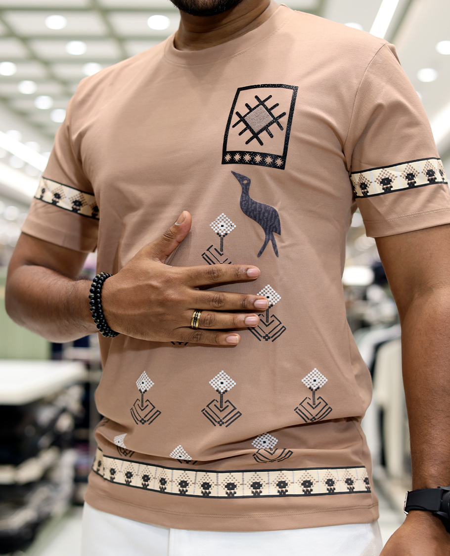 Taupe Crew Neck Cotton-Blended T-Shirt