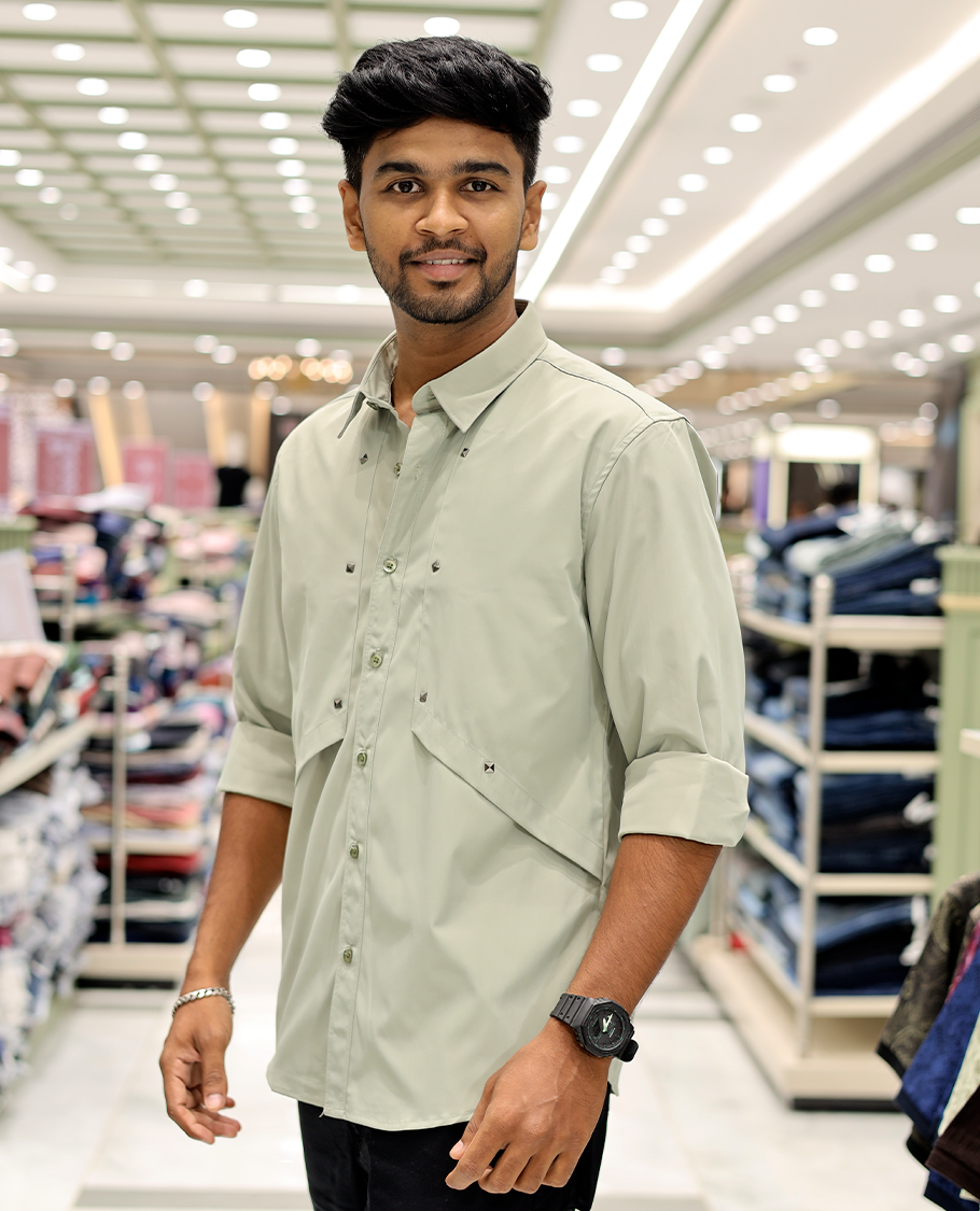 Light Green Cotton-Blended Casual Shirt Features Life-Quotes Backprint, Full-Sleeves, a Spread Collar, a Regular Fit, and a Regular Length