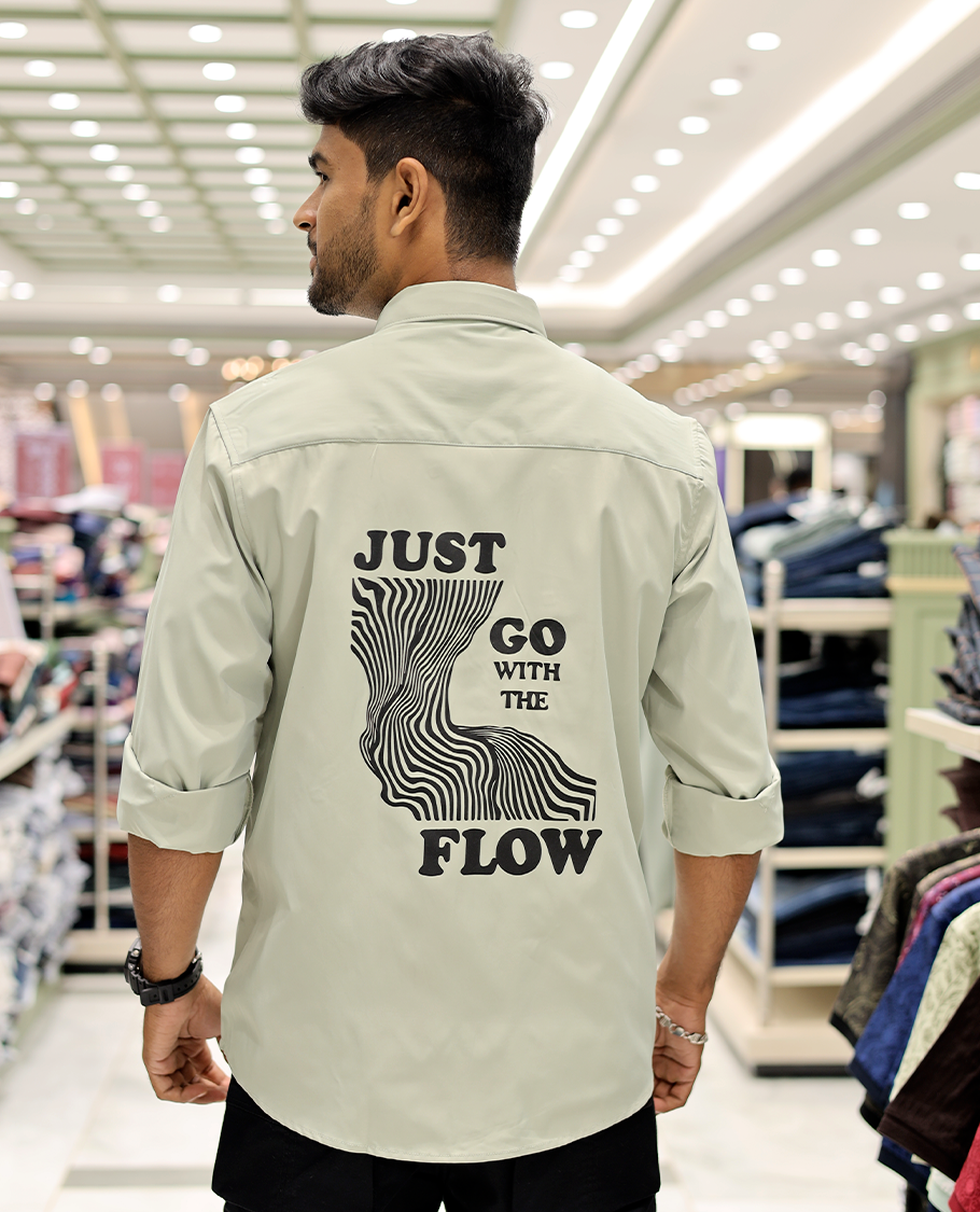 Light Green Cotton-Blended Casual Shirt Features Life-Quotes Backprint, Full-Sleeves, a Spread Collar, a Regular Fit, and a Regular Length
