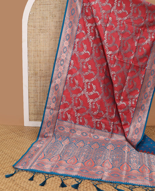 Maroon floral jaal design butter silk saree with contrast intricate zari design border & floral design pallu