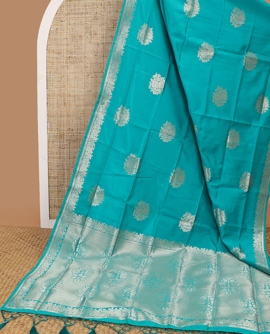 Blue floral motifs design butter silk saree with self intricate zari design border & floral design pallu