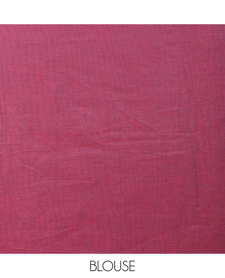 Borderless maroon geometric motifs kanchi cotton saree, pallu steeped with geometric motifs