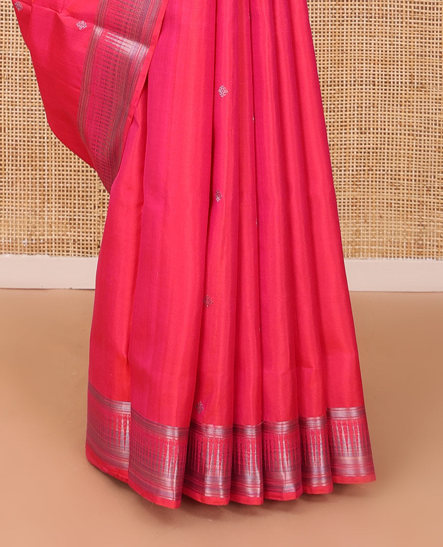 Pink zari buttas soft silk saree, zari thazampoo rekku border & manga design pallu