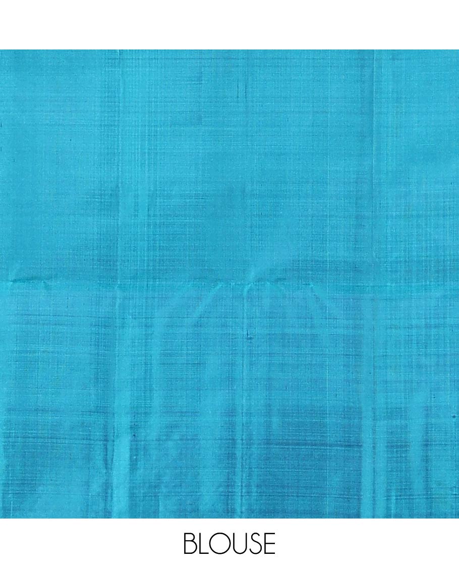 Blue zari buttas soft silk saree, zari border and pallu of ara bogudi, kathir, banaras, and lavangam designs