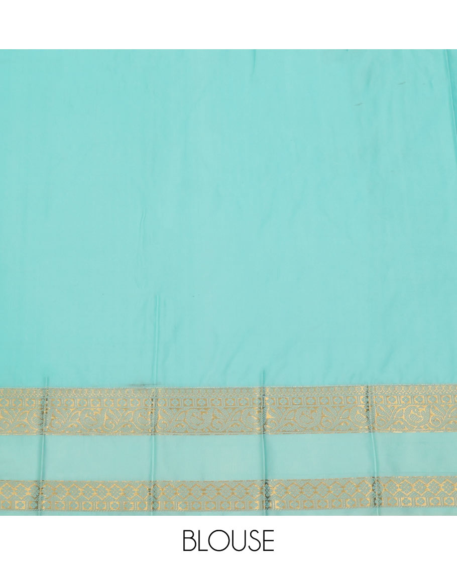 Red Budget Silk Saree Adorned with Zari Buttas Across Its Body, Featuring a Contrast Traditional Zari Motifs Woven Rettai Pettu Border, Subtle Jaal Pallu, and Attached with a Contrast Blouse