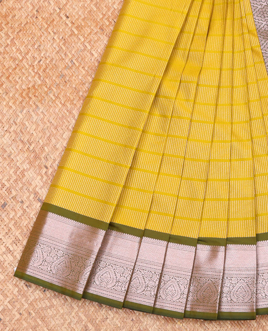 Yellow Budget Silk Saree, Finely Crafted with Micro-Buttas on Its Body, Complemented by a Contrast Traditional Zari Design Border, Grand Jaal Pallu, and Paired with a Contrast Blouse
