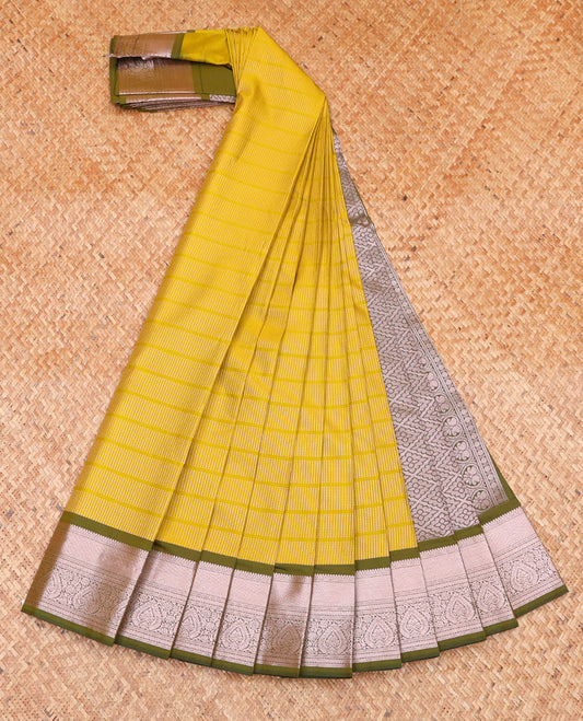 Yellow Budget Silk Saree, Finely Crafted with Micro-Buttas on Its Body, Complemented by a Contrast Traditional Zari Design Border, Grand Jaal Pallu, and Paired with a Contrast Blouse