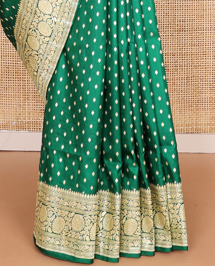 Green banarasi silk saree with zari buttas, zari border of floral creeper designs & zari-rich pallu of intricate floral designs
