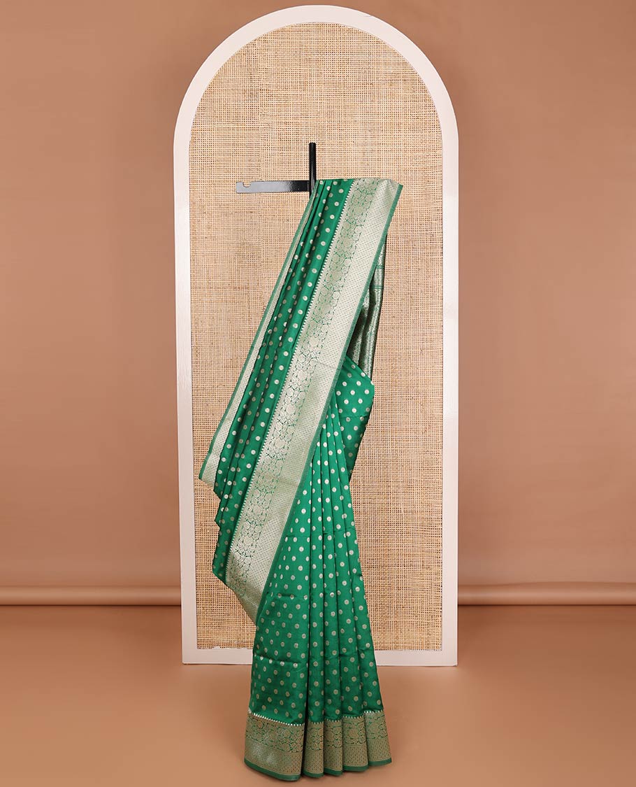 Green zari buttas butter silk saree, traditional zari design border & zari floral design weave pallu