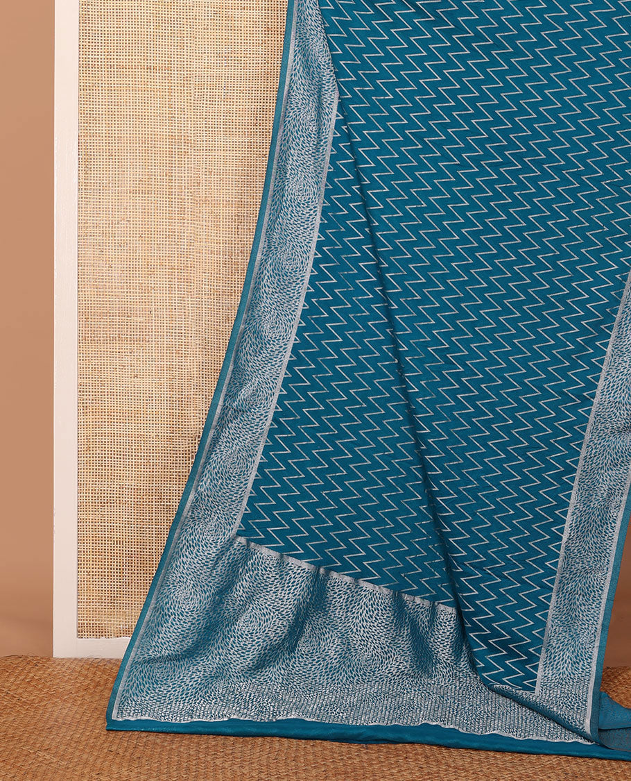 Blue chevron design fancy crepe saree, self-zari border & pallu of zari designs