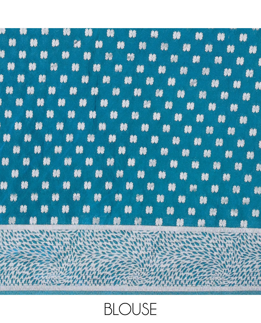Blue chevron design fancy crepe saree, self-zari border & pallu of zari designs