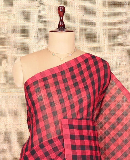 Borderless Red-Black Mangalagiri Cotton Saree
