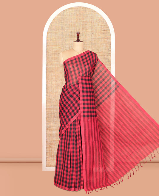 Borderless Red-Black Mangalagiri Cotton Saree