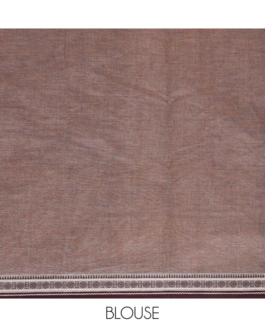Mustard kalamkari-style floral vine & peacock chirala cotton saree, contrast traditional design border & floral design pallu