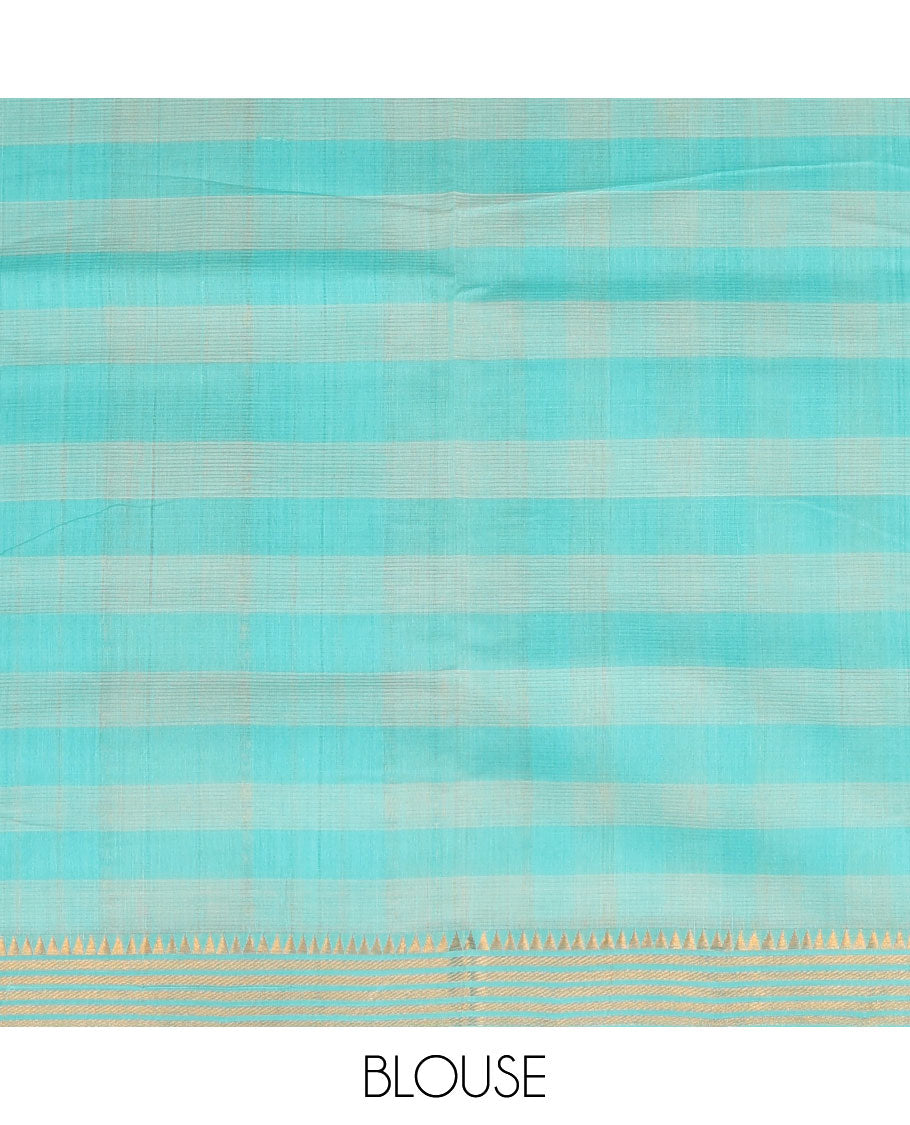 Multi-color medium checked Mangalagiri Cotton saree, temple border, and striped pallu