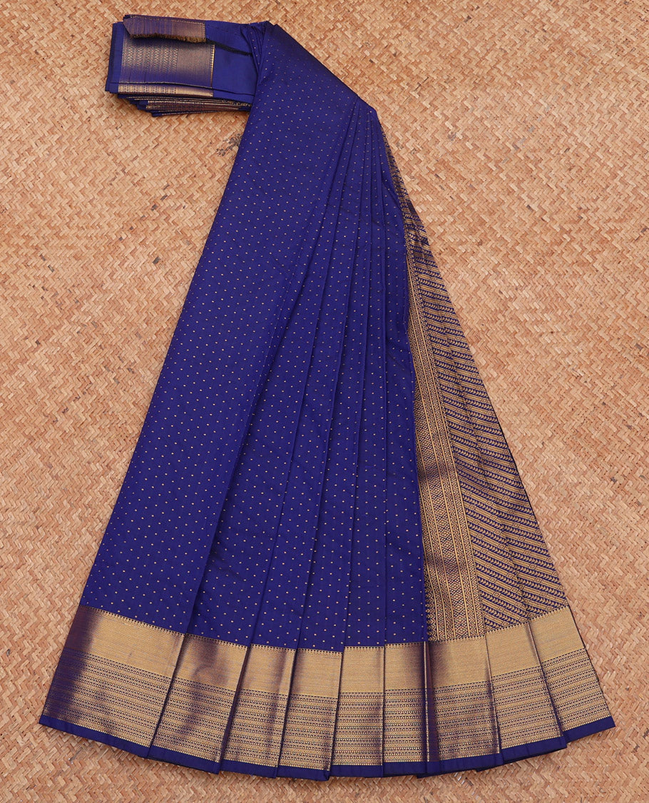 Navy Blue Budget Silk Saree Features Zari Buttas, Getti Zari Border, Grand Pallu, a Matching Blouse