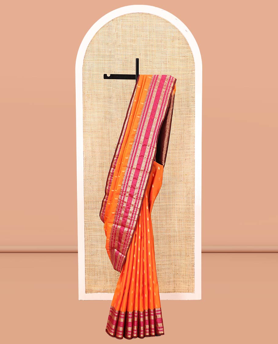 Orange Zari Buttas Vasundhara Lite Silk Mix Saree, Contrast Temple Traditional Border, Chakra Pallu, a Contrast Blouse