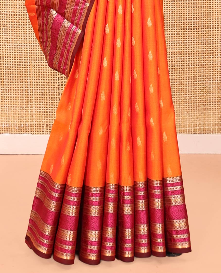 Orange Zari Buttas Vasundhara Lite Silk Mix Saree, Contrast Temple Traditional Border, Chakra Pallu, a Contrast Blouse