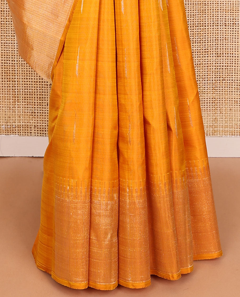 Orange malli mokku kancheepuram silk saree, thazampoo rekku zari border & zari-rich striped pallu