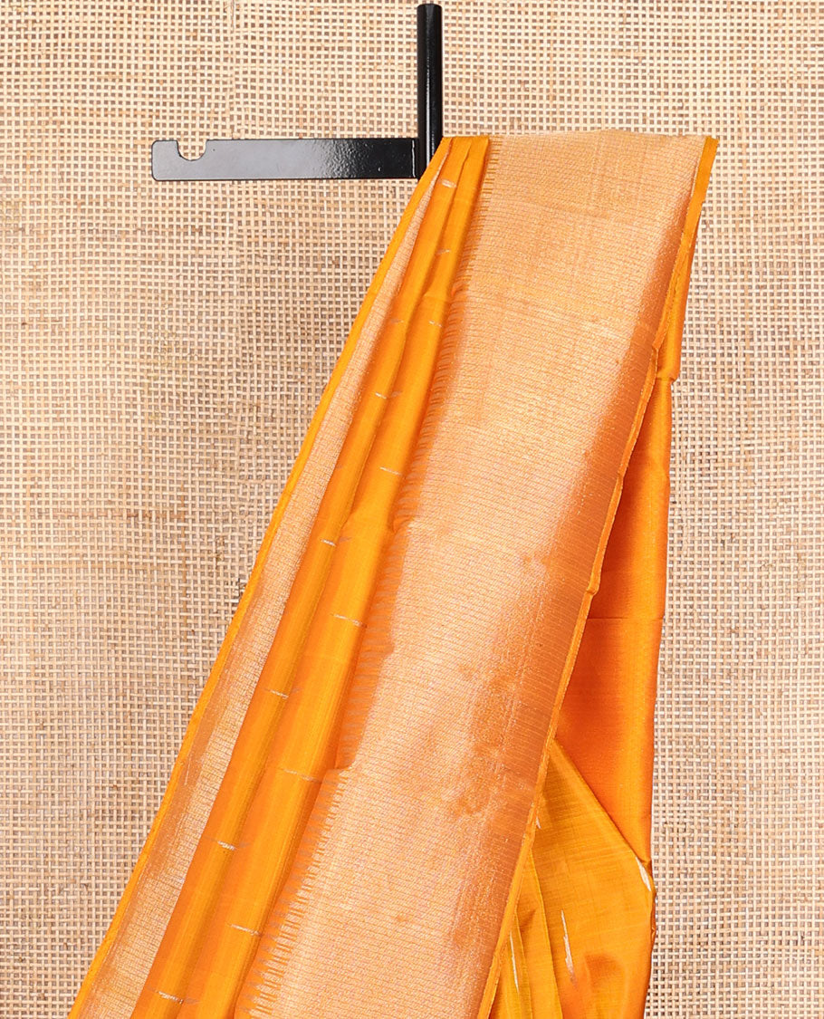 Orange malli mokku kancheepuram silk saree, thazampoo rekku zari border & zari-rich striped pallu