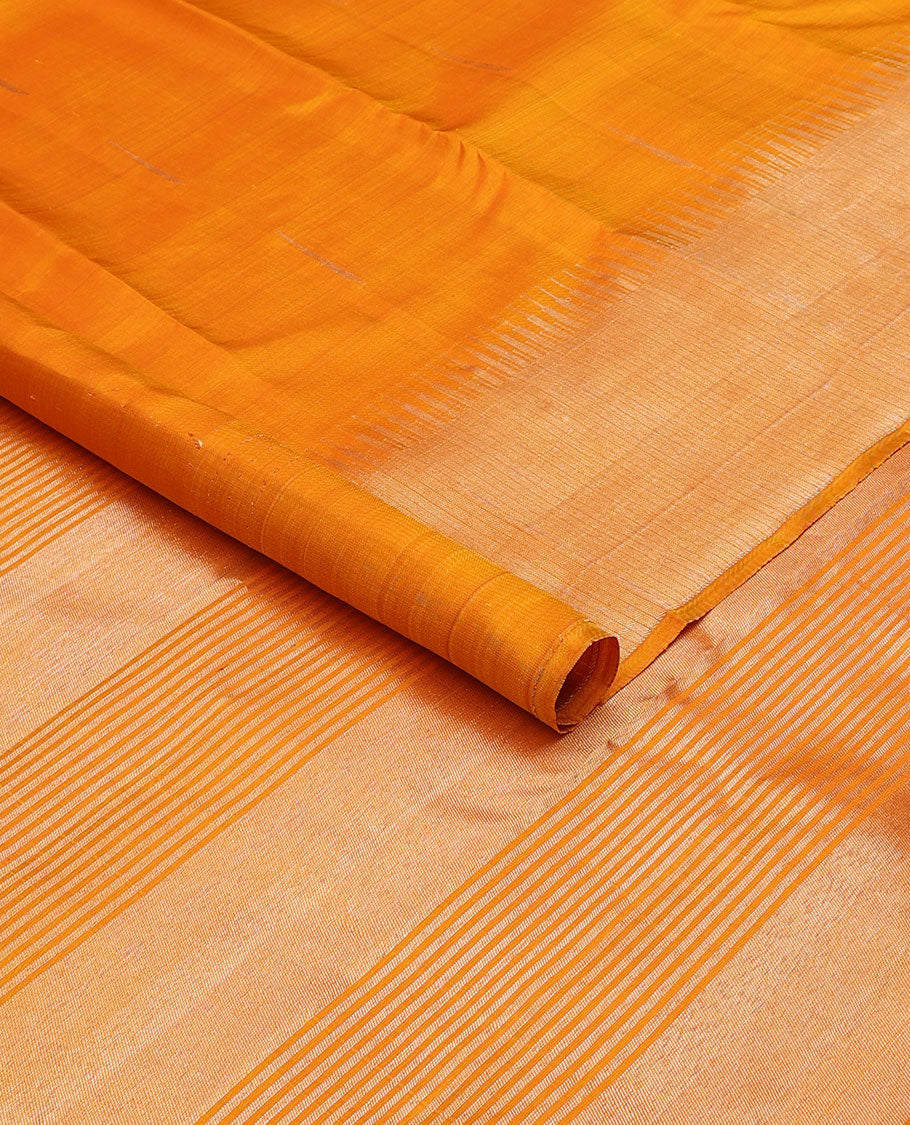 Orange malli mokku kancheepuram silk saree, thazampoo rekku zari border & zari-rich striped pallu