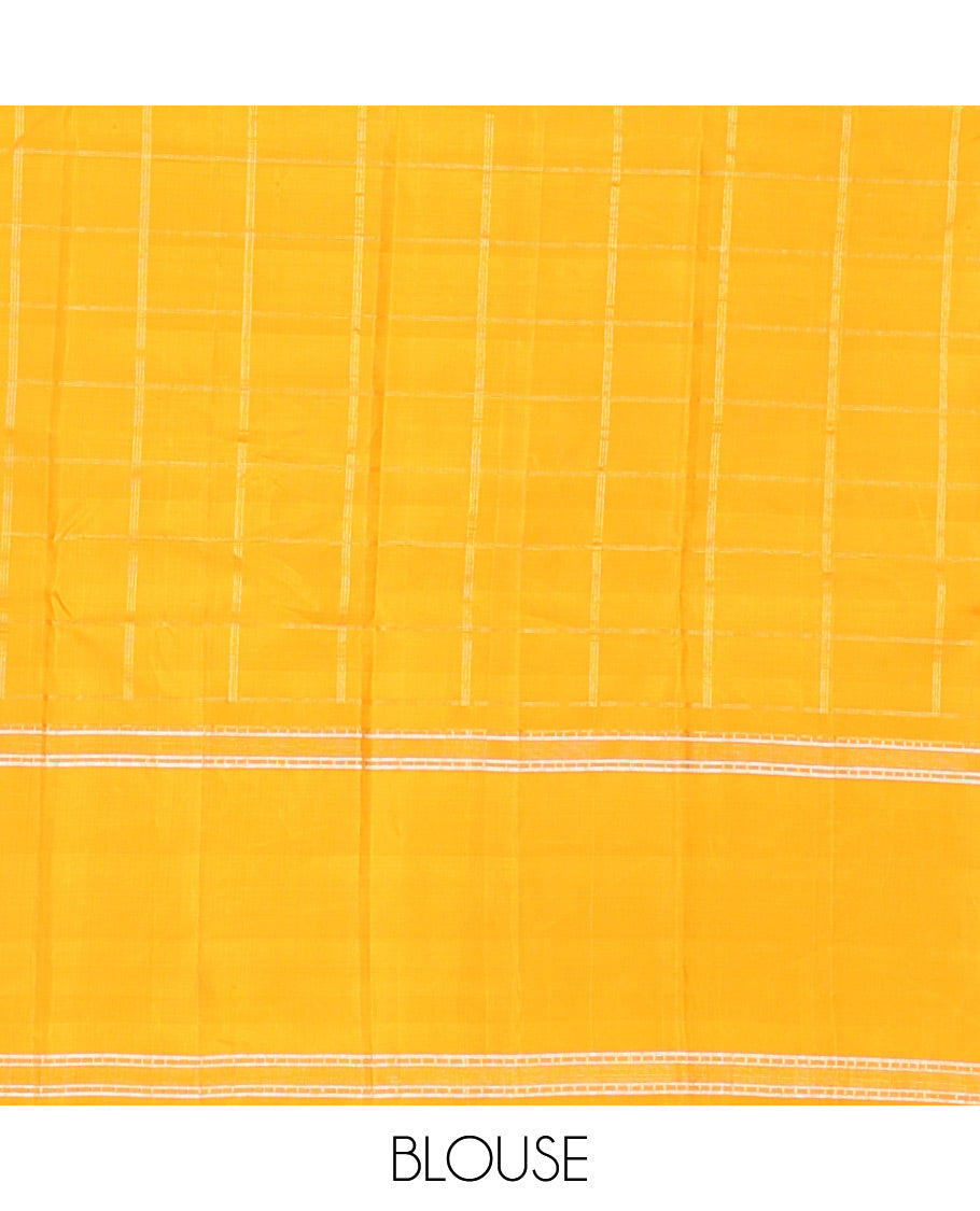 Orange checked kancheepuram silk saree with self zari border