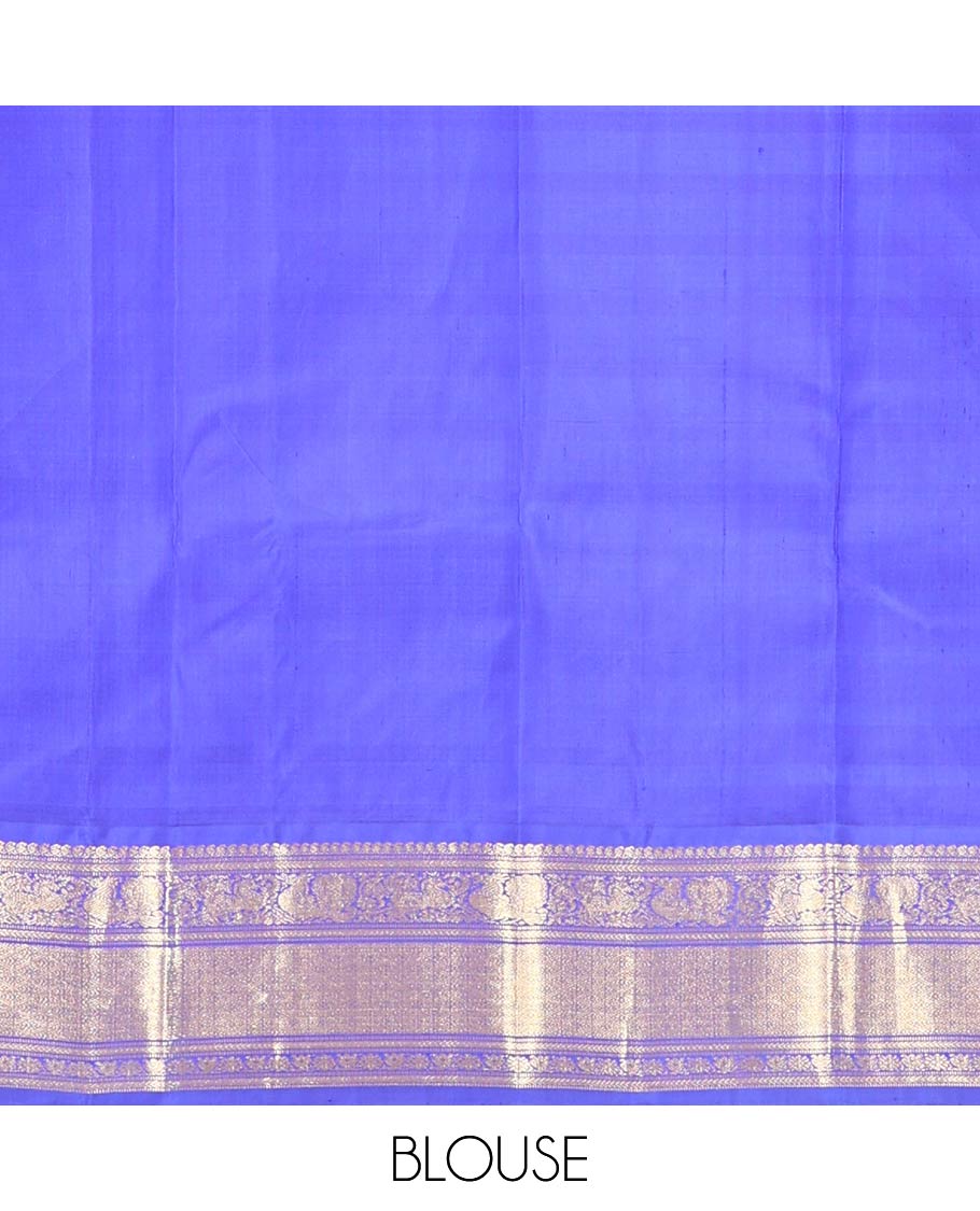 Multi-color paalum pazhamum checked Kanchipuram silk saree, contrast korvai border of manga mokku, kathir, muthu, mayil, and jaal design, and jaal pallu