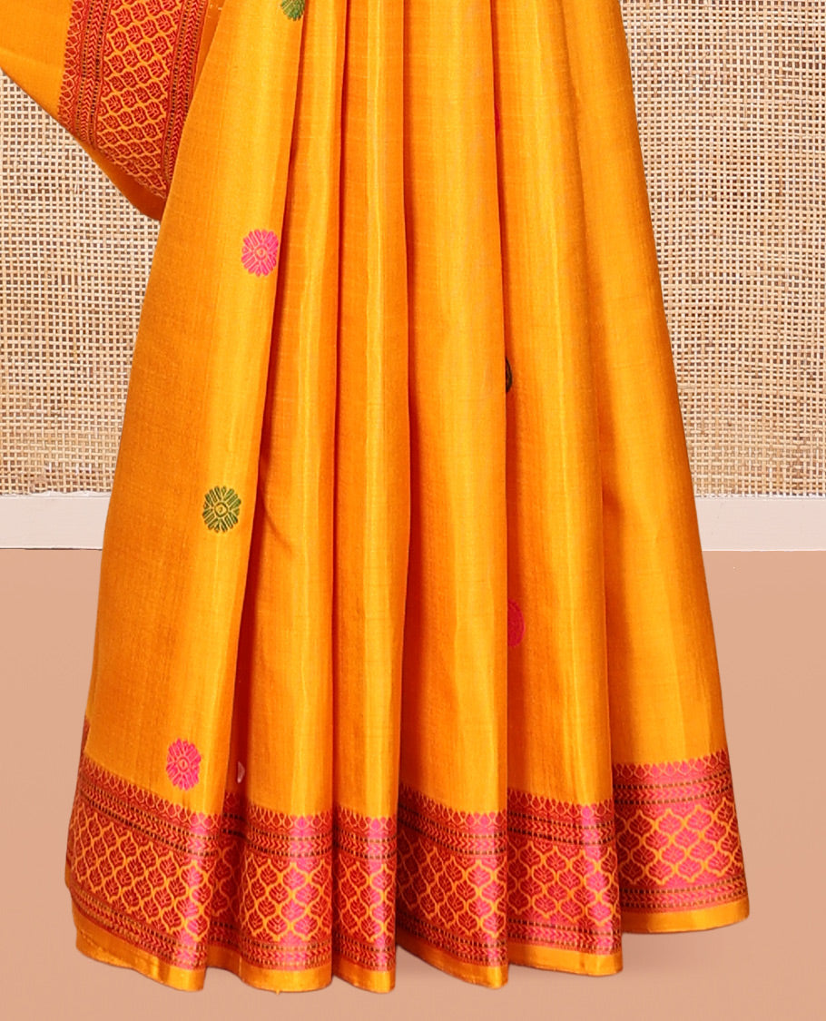 Yellow Thread Buttas Kanchipuram Silk Saree, a Threadwork Border, Intricate Threadwork Pallu, Matching Blouse