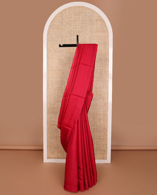 Borderless red kamala silk saree with floral printed blouse