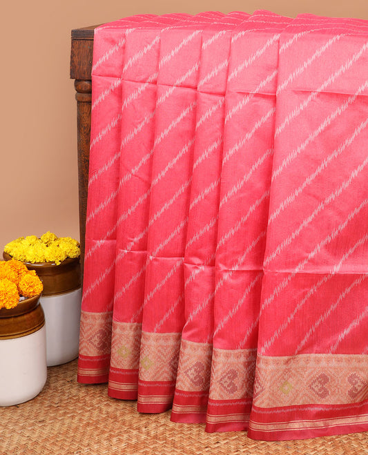 Pink allover rajkot patola style weaving semi jute silk saree with paithani border & self rich pallu along with brocade blouse