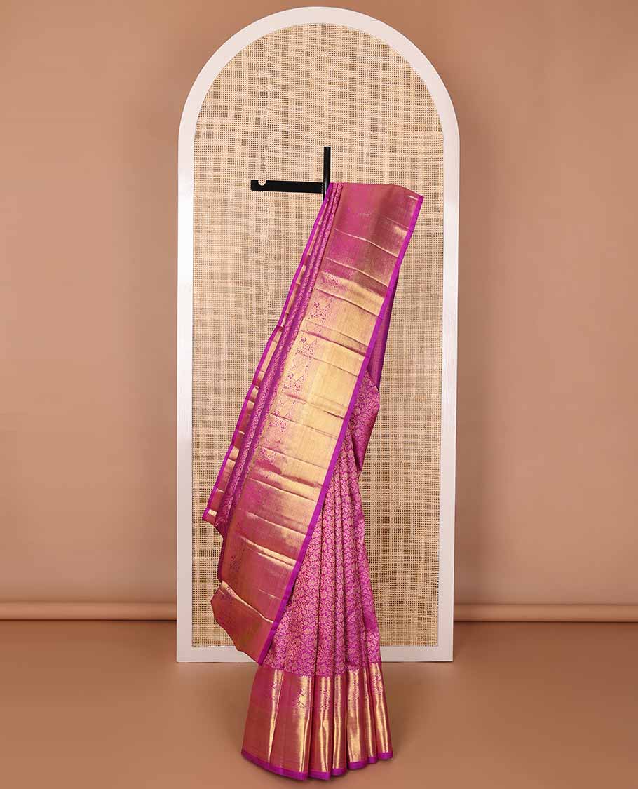 Pink floral jacquard silk saree with self border of kathir, banaras, mayil design & floral design pallu
