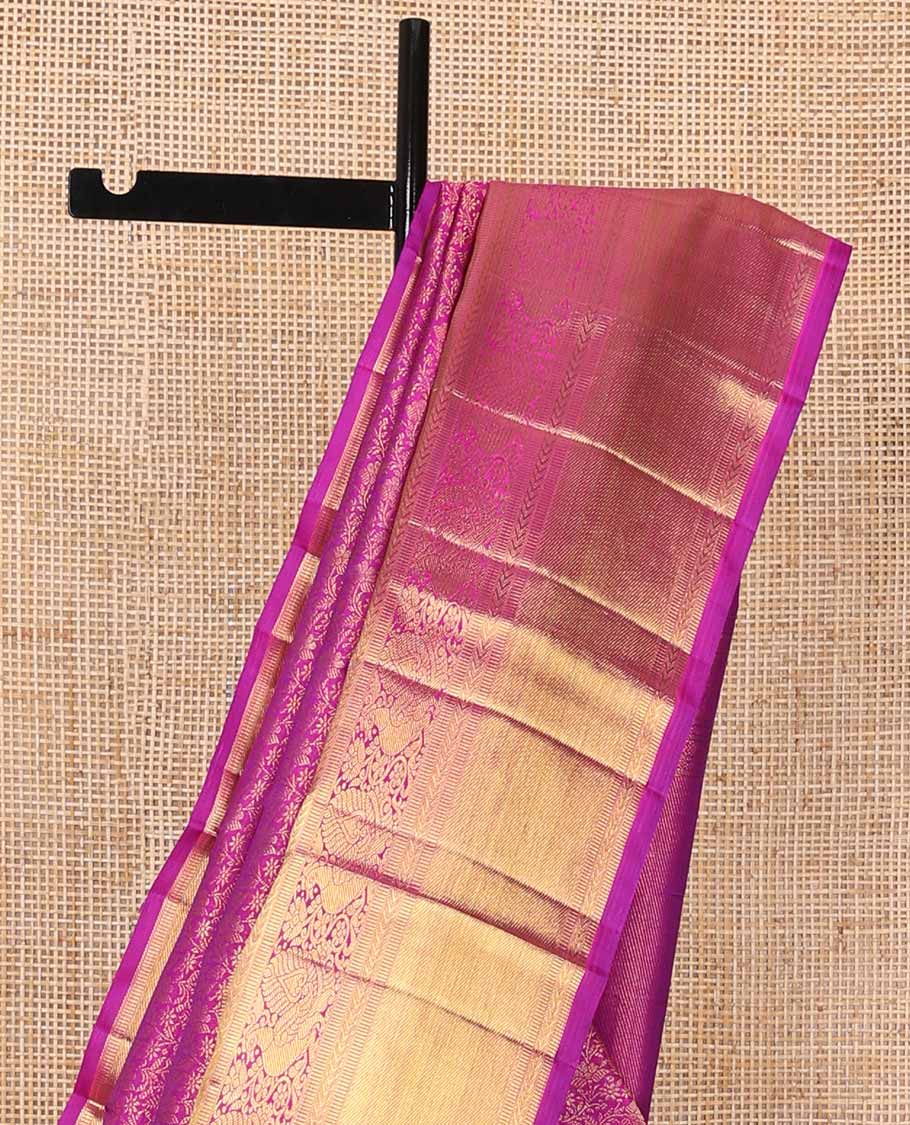 Pink floral jacquard silk saree with self border of kathir, banaras, mayil design & floral design pallu