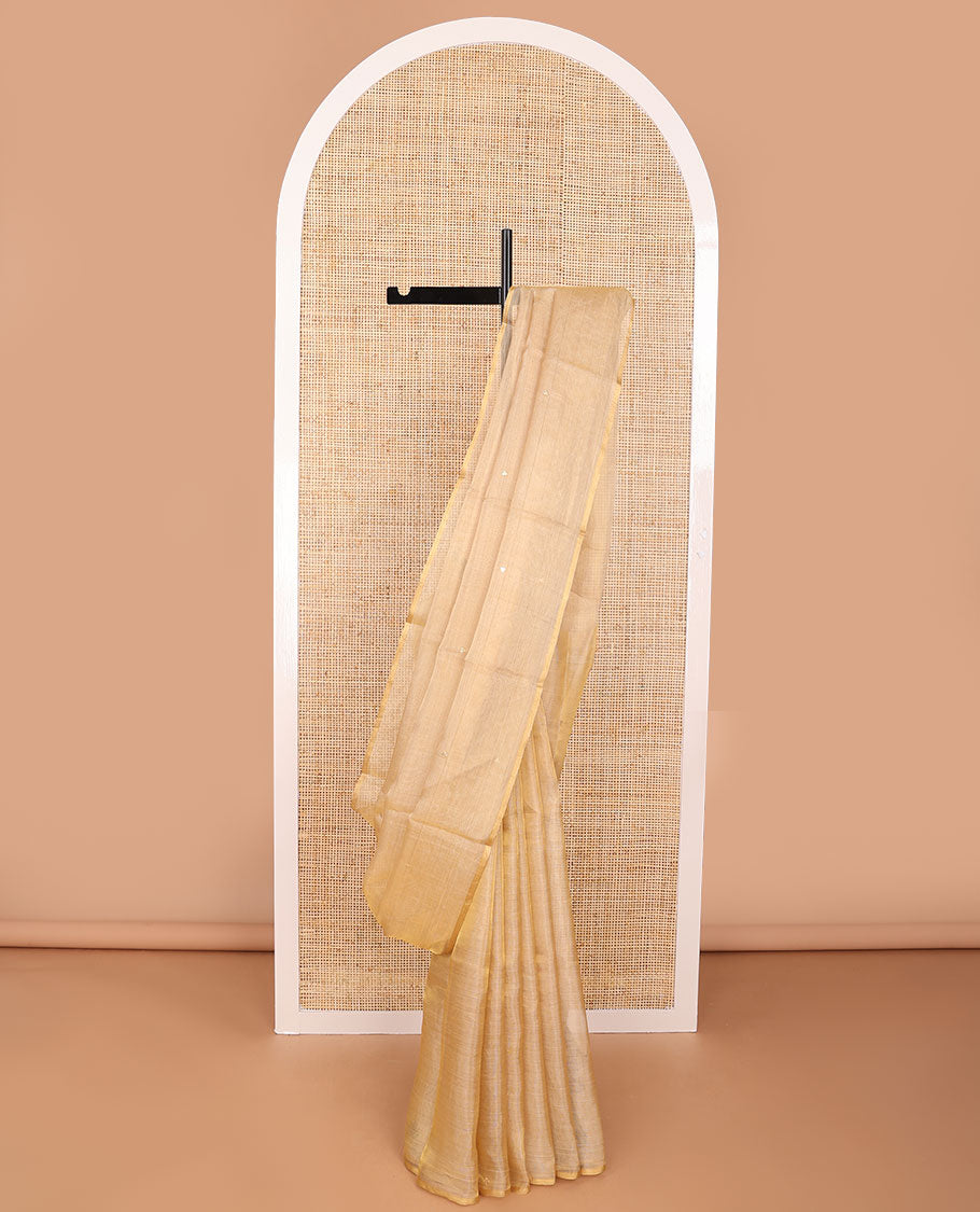 Borderless Sandal geometric design tissue saree with striped pallu