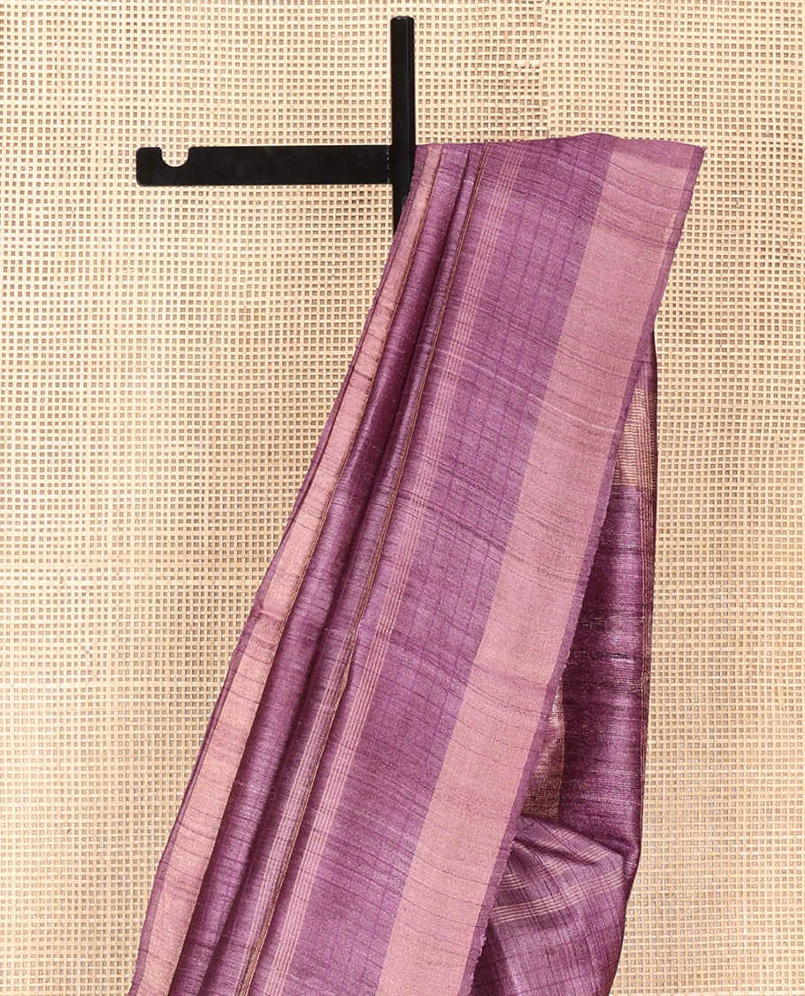 Purple Tussar Saree, Subtly Sparkled with Stripes and Checks, a Subtle Border, Striped Pallu, and a Matching Blouse