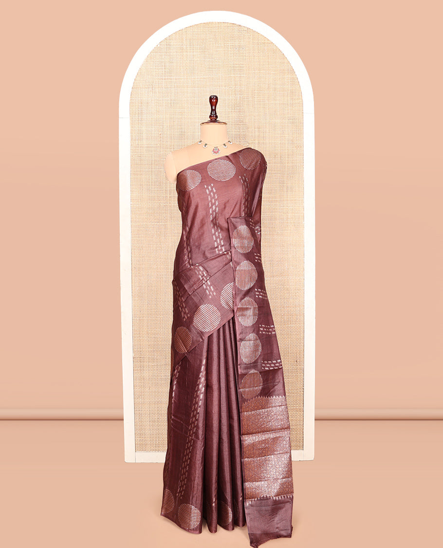 Brown Tussar Silk Saree
